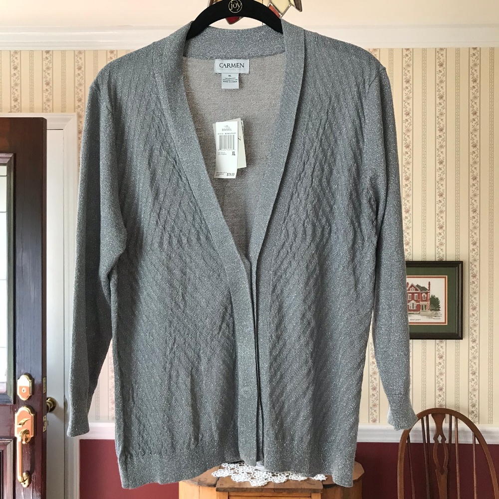 NWT Carmen Cardigan Sweater Grey Silver Sparkle XL